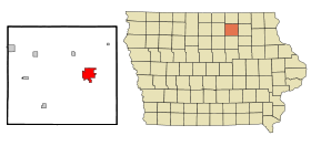 Floyd County Iowa Incorporated and Unincorporated areas Charles City Highlighted.svg