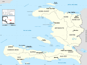 Carte d'Haïti avec la péninsule de Tiburon (en bas).