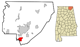 Jackson County Alabama Incorporated and Unincorporated areas Langston Highlighted.svg