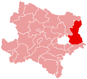 Localisation du Bezirk de Gänserndorf dans le Land autrichien de Basse-Autriche