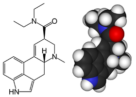 Formules semi-développée et tridimensionnelle de la molécule de LSD