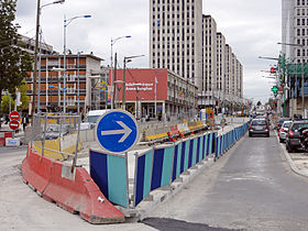 Les travaux du T5 avenue du 8 mai 1945 à Sarcelles, en octobre 2011.