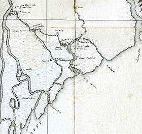 Carte de la Basse-Birmanie de 1795, sur laquelle on distingue Rangoon et Syriam