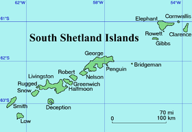Carte des îles Shetland du Sud.