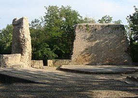 Les ruines de l'ancien château de Montluel où est aménagé le théâtre de verdure qui accueille certains spectacles du festival.