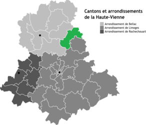 Situation du canton de Bessines-sur-Gartempe dans le département Haute-Vienne