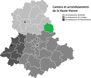 Situation du canton de Laurière dans le département Haute-Vienne