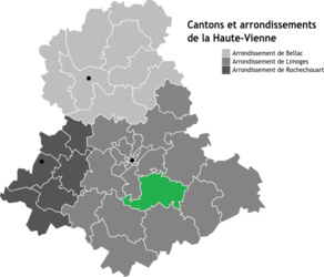 Situation du canton de Pierre-Buffière dans le département Haute-Vienne