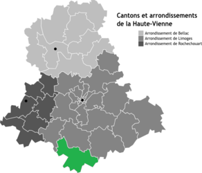 Situation du canton de Saint-Yrieix-la-Perche dans le département Haute-Vienne