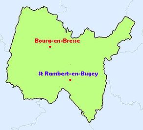 Situation du canton de Saint-Rambert-en-Bugey dans le département Ain