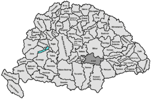 Map highlighting comitat de Arad comté du royaume de Hongrie