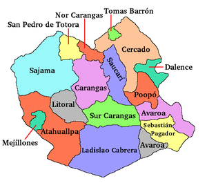 Carte des provinces du département d'Oruro