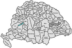 Map highlighting comitat de Kolozs comté du royaume de Hongrie
