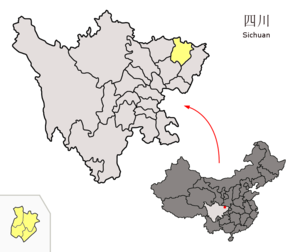 Localisation de la ville de Bazhong et de sa préfecture (en jaune)