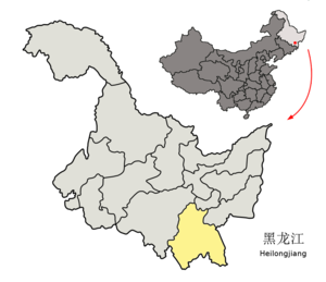 Localisation de la préfecture de Mudanjiang (en jaune)