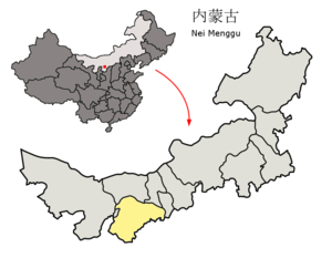Localisation de la préfecture de Ordos (en jaune)