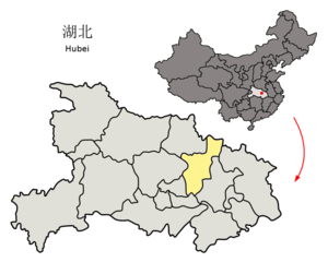 Localisation de la préfecture de Xiaogan (en jaune)