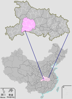 Localisation de la préfecture de Yichang (en jaune)