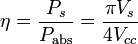 \eta=\frac{P_s}{P_\text{abs}}=\frac{\pi V_s}{4 V_{cc}}