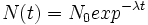 N(t) = N_0 exp^{-\lambda t}\,