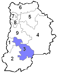 Carte de la Seine-et-Marne montrant la troisième circonscription, avec à son extrémité ouest Melun-Nord, et à l'est Montereau