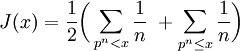 J(x) = \frac12 \bigg(\sum_{p^n < x} \frac1n\ + \sum_{p^n \le x} \frac1n\bigg)