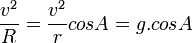 \frac{v^2}{R} = \frac{v^2}{r}cosA = g.cosA