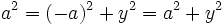  a^2 = (-a)^2 + y^2 = a^2 + y^2\, 