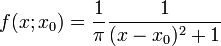 f(x;x_0)=\frac{1}{\pi}\frac{1}{(x-x_0)^2+1}