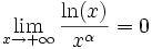 \lim_{x \to + \infty}\frac{\ln(x)}{x^{\alpha}} = 0