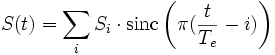 S(t)=\sum_i S_i \cdot \operatorname{sinc}\left( \pi (\frac{t}{T_e}-i) \right)