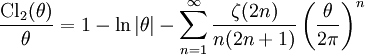 \frac{\operatorname{Cl}_2(\theta)}{\theta} = 
1-\ln|\theta| - 
\sum_{n=1}^\infty \frac{\zeta(2n)}{n(2n+1)} \left(\frac{\theta}{2\pi}\right)^n
