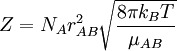 Z = N_A r^{2}_{AB} \sqrt \frac{8 \pi k_B T}{ \mu_{AB}} 