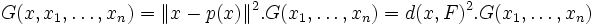 G(x,x_1,\dots, x_n) = \|x-p(x)\|^2.G(x_1, \dots, x_n)=d(x,F)^2.G(x_1, \dots, x_n)