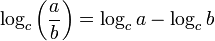\log_c\left(\frac{a}{b}\right) = \log_ca - \log_cb\,
