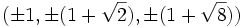 (\pm 1, \pm (1+\sqrt{2}), \pm (1+\sqrt{8}))\,