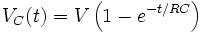 V_C(t) = V\left(1 - e^{-t/RC}\right)