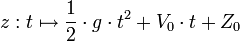 z : t \mapsto \frac12 \cdot g \cdot t^2 + V_0 \cdot t + Z_0
