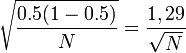 \sqrt{\frac{0.5(1-0.5)}{N}} = \frac{1,29}{\sqrt{N}}