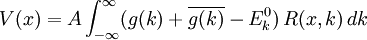 V(x)=A\int_{-\infty}^{\infty} (g(k)+\overline{g(k)}-E_{k}^{0})\,R(x,k)\,dk 