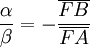  \frac {\alpha}{\beta} = - \frac{\overline{FB}}{\overline{FA}} 