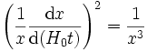  \left(\frac{1}{x}\frac{{\rm d}x}{{\rm d}(H_0 t)}\right)^2 = \frac{1}{x^3}