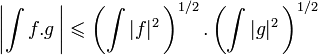 \left|\int f. g\, \right| \leqslant \left( \int  |f|^2\,\right)^{1/2}. \left( \int |g|^2\, \right)^{1/2}