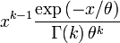 x^{k-1} \frac{\exp\left(-x/\theta\right)}{\Gamma(k)\,\theta^k}
