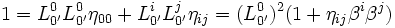 1=L_{0'}^{0}L_{0'}^{0}\eta_{00}+L_{0'}^{i}L_{0'}^{j}\eta_{ij}=(L_{0'}^{0})^2(1+\eta_{ij}\beta^{i}\beta^{j})