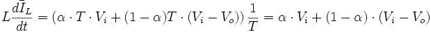 L\bar{\frac{dI_L}{dt}}=\left(\alpha\cdot T\cdot V_i +(1-\alpha)T\cdot(V_i-V_o)\right)\frac{1}{T}=\alpha\cdot V_i +(1-\alpha)\cdot(V_i-V_o)