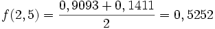 f(2,5)=\frac{0,9093+0,1411}{2}=0,5252