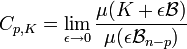 C_{p,K} = \lim_{\epsilon \to 0} \frac {\mu (K + \epsilon \mathcal B)}{\mu (\epsilon\mathcal B_{n-p})}