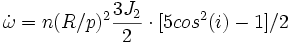 \dot{\omega} =  n (R/p)^2 \frac{3J_2}{2}\cdot [5cos^2(i) -1]/2 