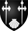 Armes de la famille de Becdelièvre : De sable à deux croix de calvaire, treflées et fichées d'argent, accompagnées en pointe d'une coquille du même.